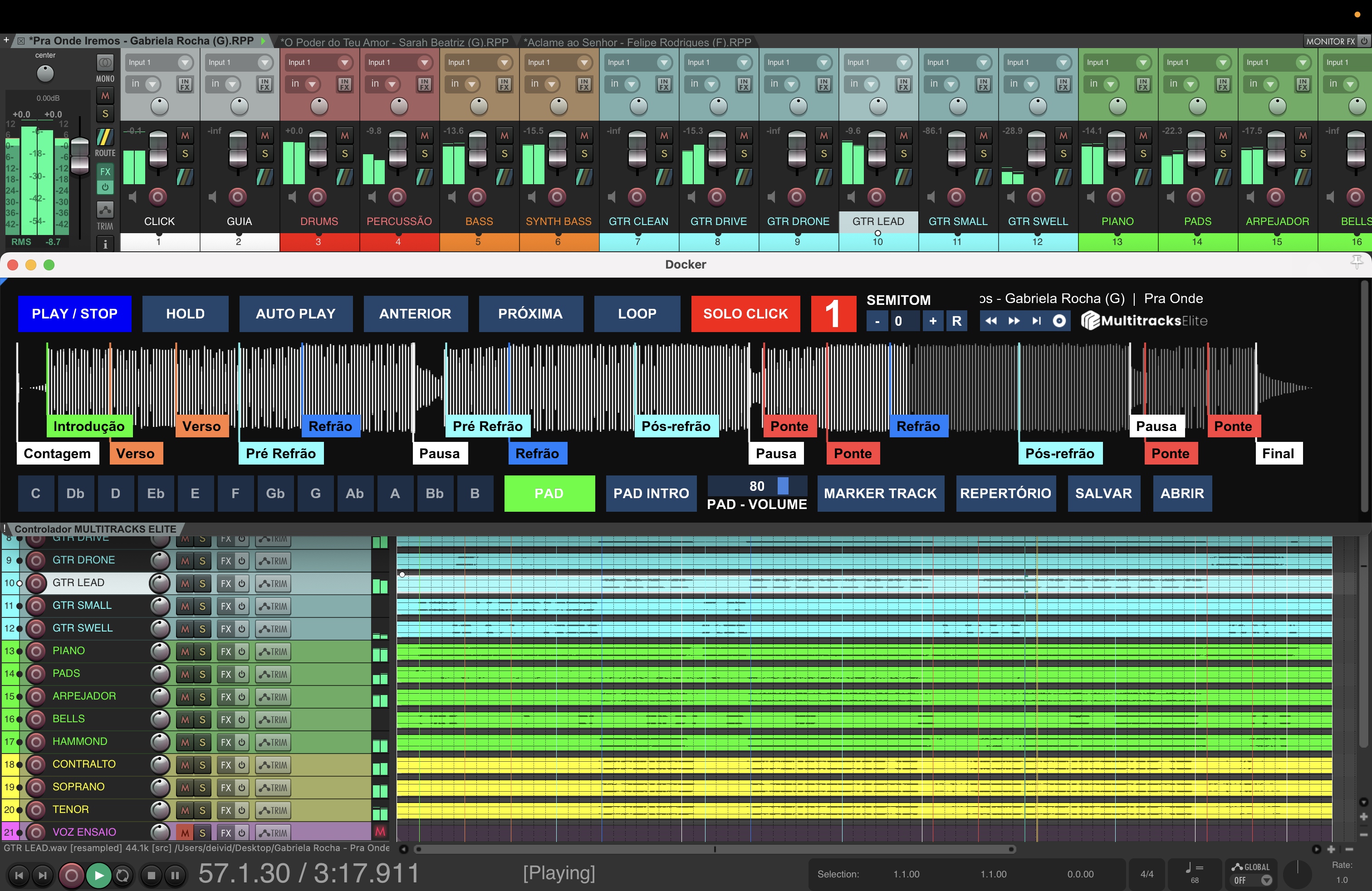 Seções e marcadores na controladora